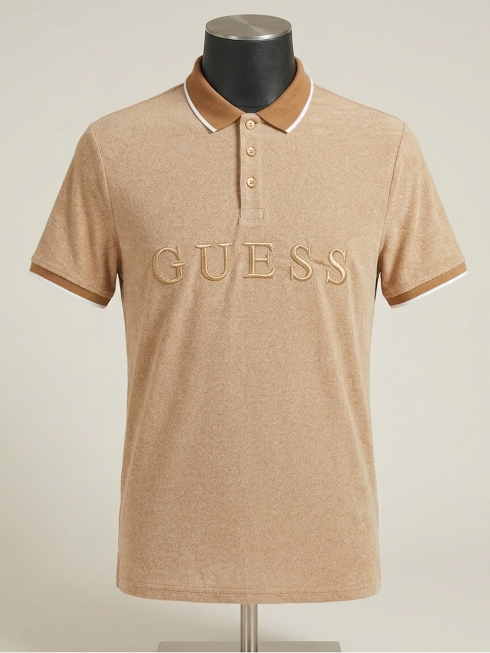 GUESS Los Angeles Men’s Embroidered Logo Polo Shirt - Brown/Tan, Size L